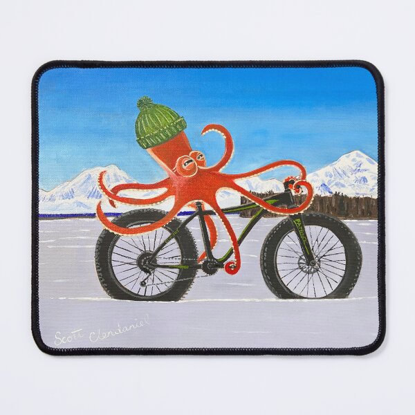 Item preview, Octopus Riding Fat Bike Oil Painting by Alaskan Artist Scott Clendaniel designed and sold by Scott Clendaniel.