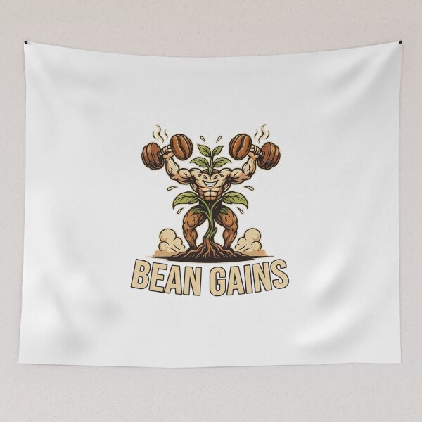 Item preview, Bean Gains Funny Coffee Plant Gym Design – Strong Coffee Bean Workout Illustration designed and sold by ArcticFoxStudio.