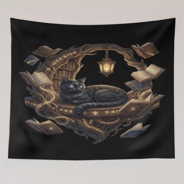 Item preview, Black Cat Resting in Magical Library Study designed and sold by DailySparks.