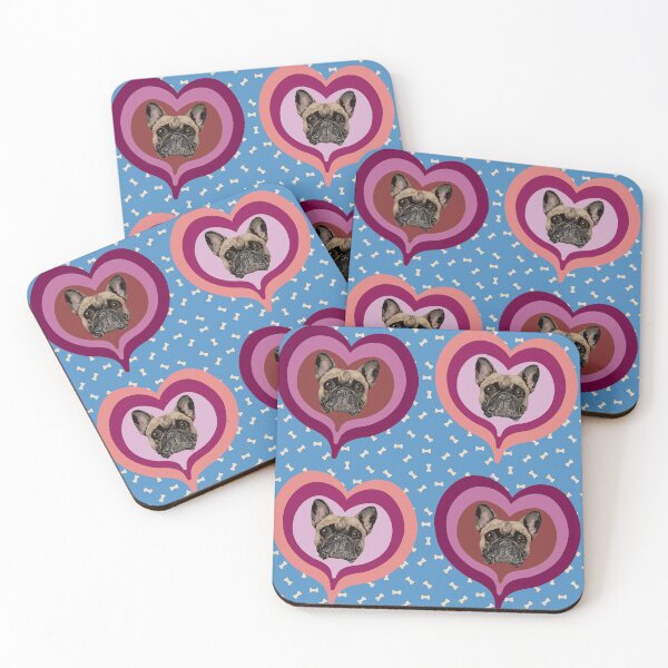 Item preview, Frenchie Obsessed heart pattern on blue dog treats background designed and sold by PCaleDesigns.