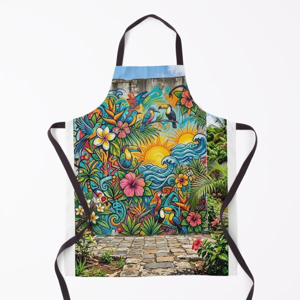 Item preview, VIBRANT TROPICAL GRAFFITI MURAL WITH TOUCANS, MACAWS, EXOTIC FLOWERS AND OCEAN WAVES designed and sold by Curiosiart.