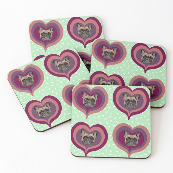 Item preview, Frenchie Obsessed heart pattern on mint green dog treats background designed and sold by PCaleDesigns.