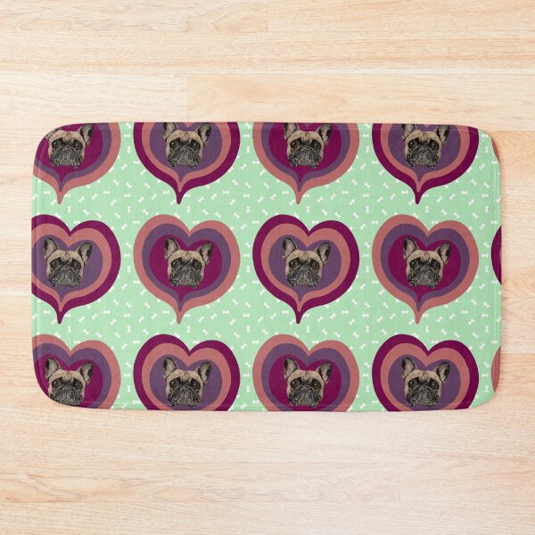 Item preview, Frenchie Obsessed heart pattern on mint green dog treats background designed and sold by PCaleDesigns.