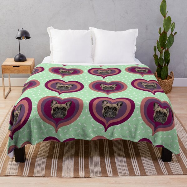 Item preview, Frenchie Obsessed heart pattern on mint green dog treats background designed and sold by PCaleDesigns.