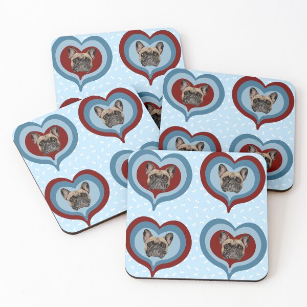 Item preview, Frenchie Obsessed heart pattern on light blue dog treats background designed and sold by PCaleDesigns.