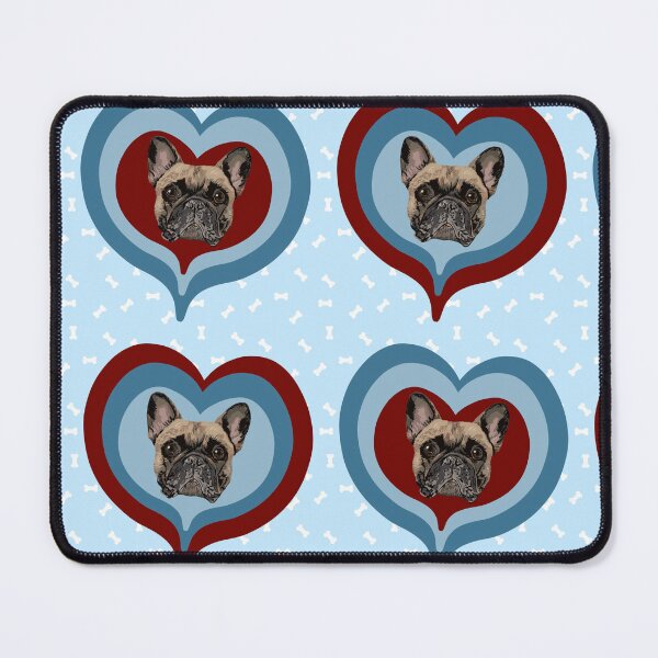 Item preview, Frenchie Obsessed heart pattern on light blue dog treats background designed and sold by PCaleDesigns.