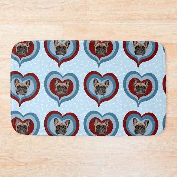 Item preview, Frenchie Obsessed heart pattern on light blue dog treats background designed and sold by PCaleDesigns.