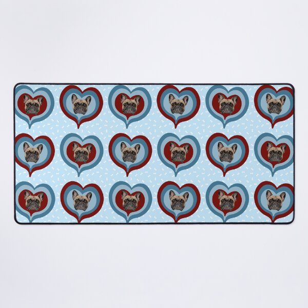 Item preview, Frenchie Obsessed heart pattern on light blue dog treats background designed and sold by PCaleDesigns.