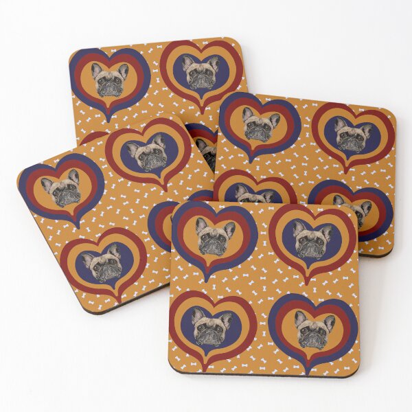 Item preview, Frenchie Obsessed heart pattern on orange dog treats background designed and sold by PCaleDesigns.