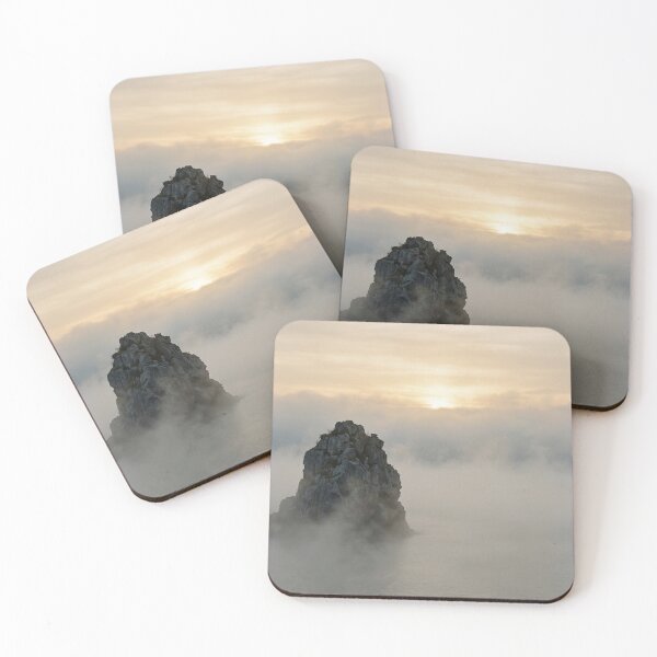 Item preview, Rock Formation in Morning Mist | Japanese Wabi-Sabi Art | Zen Landscape Minimalist Print designed and sold by KUZU-NOHA.