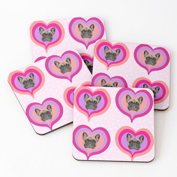 Item preview, Frenchie Obsessed heart pattern on light pink treats background designed and sold by PCaleDesigns.