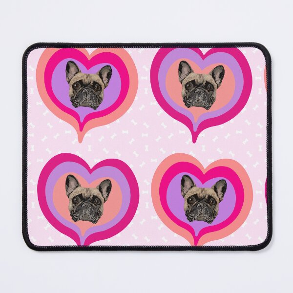 Item preview, Frenchie Obsessed heart pattern on light pink treats background designed and sold by PCaleDesigns.