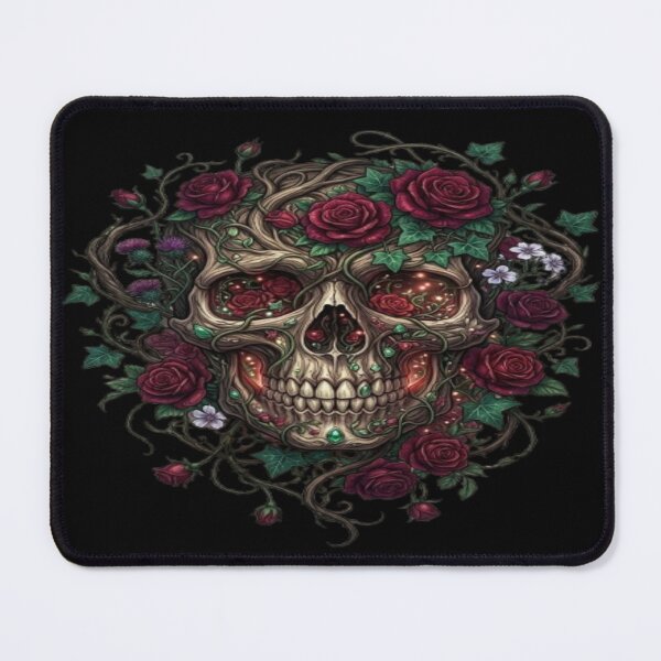 Item preview, Ornate Skull Covered in Vines and Red Roses designed and sold by DailySparks.