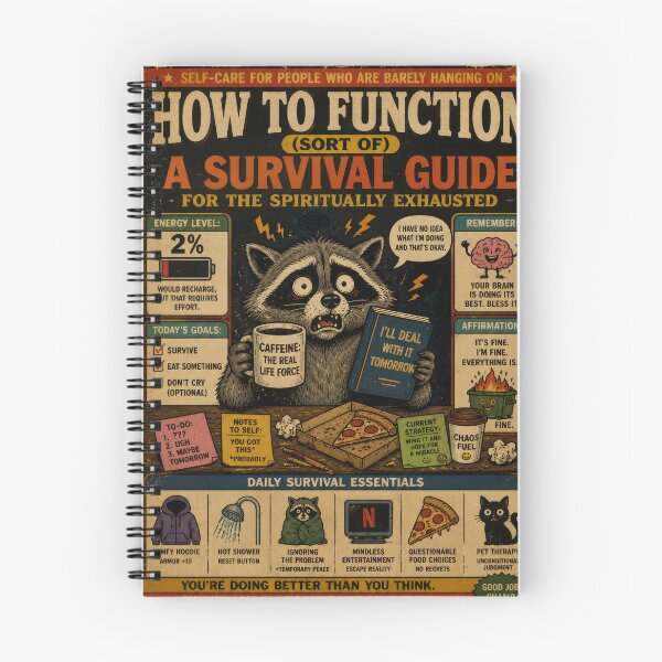 Item preview, Funny Raccoon How To Function Survival Guide Retro Art designed and sold by 4TinyPaws.