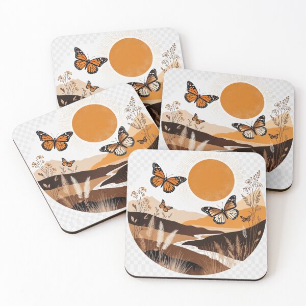 Item preview, Boho Monarch Butterfly Sunset Landscape | Earth Tone Nature Illustration designed and sold by GalleryPeak.