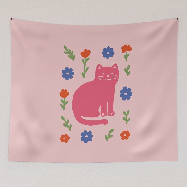 Item preview, Pink Cat Flowers Nordic Folk designed and sold by soheedesigns.