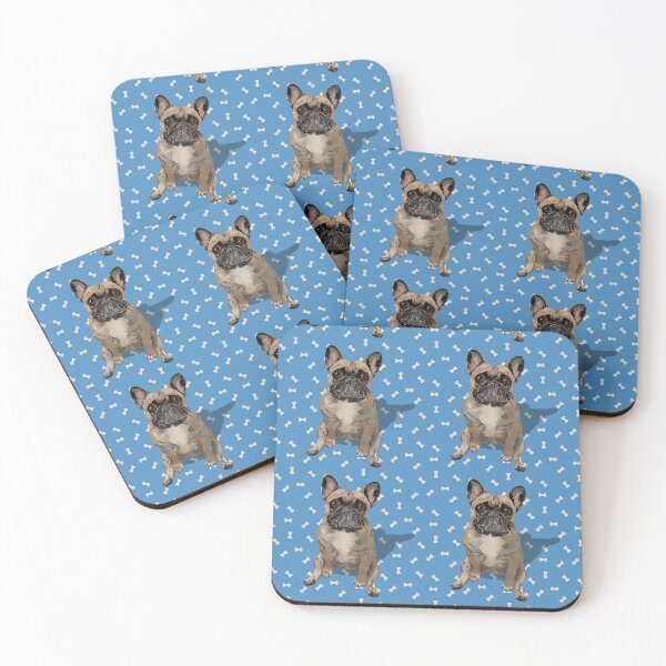 Item preview, French Bulldog Sitting on a Blue Dog Treats Background designed and sold by PCaleDesigns.