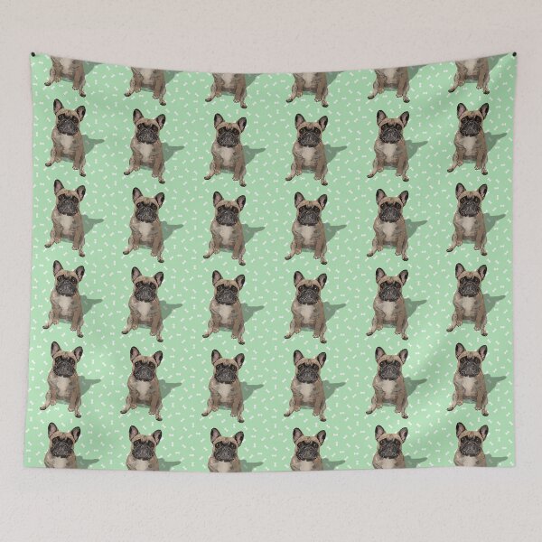 Item preview, French Bulldog Sitting on a Mint Green Dog Treats Background designed and sold by PCaleDesigns.