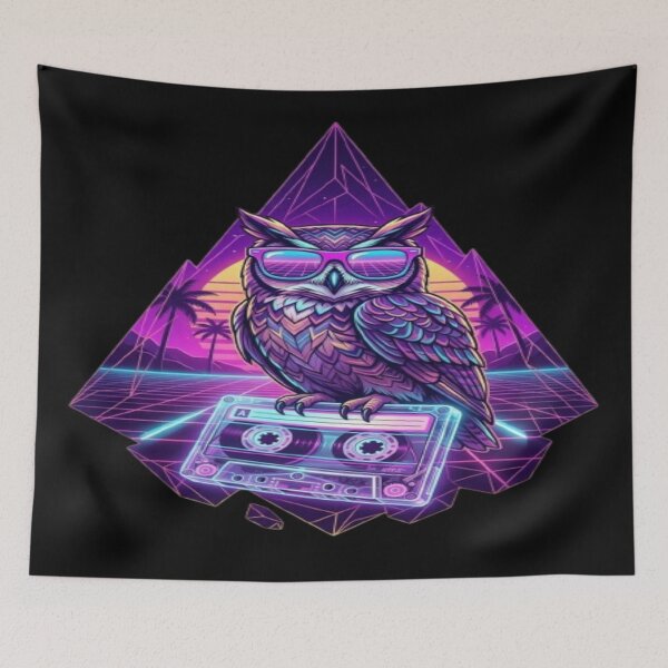 Item preview, Synthwave Owl Wearing Sunglasses with Cassette Tape designed and sold by DailySparks.