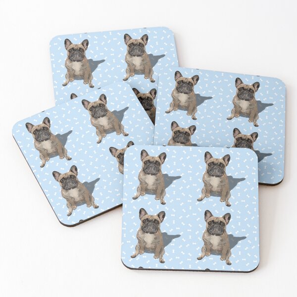 Item preview, French Bulldog Sitting on a Light Blue Dog Treats Background designed and sold by PCaleDesigns.