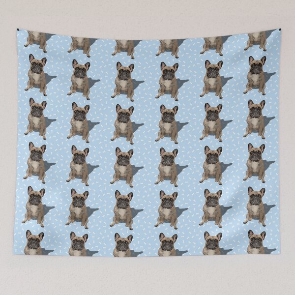 Item preview, French Bulldog Sitting on a Light Blue Dog Treats Background designed and sold by PCaleDesigns.