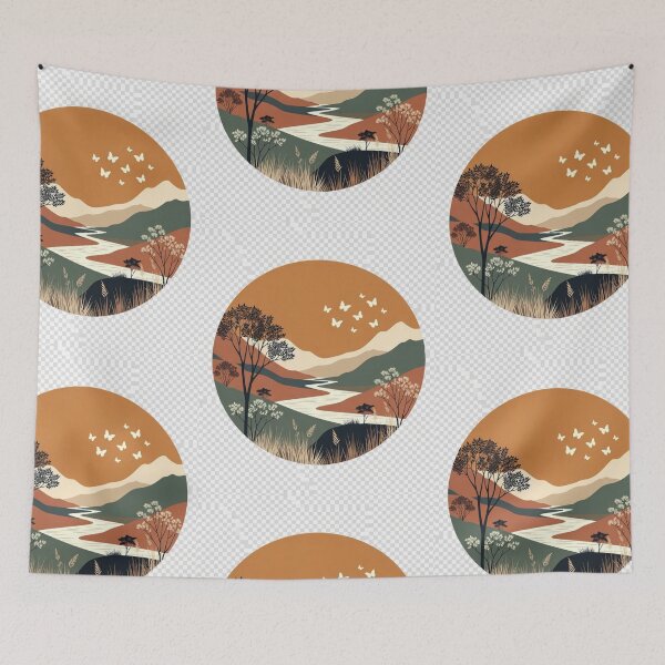 Item preview, Boho River Valley Landscape | Minimal Earth Tone Nature Illustration designed and sold by GalleryPeak.
