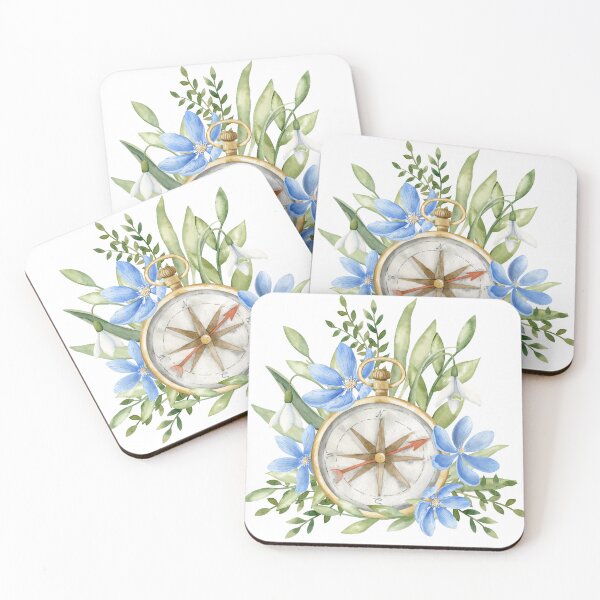 Item preview, Watercolor Compass With Blue Flowers designed and sold by Alisles.