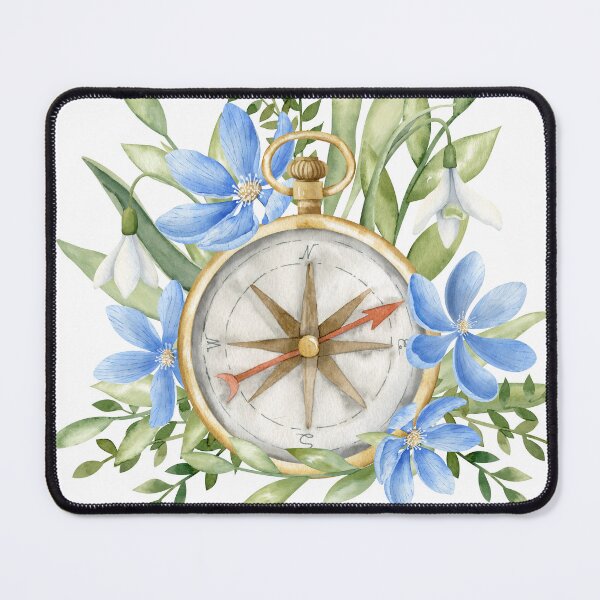 Item preview, Watercolor Compass With Blue Flowers designed and sold by Alisles.