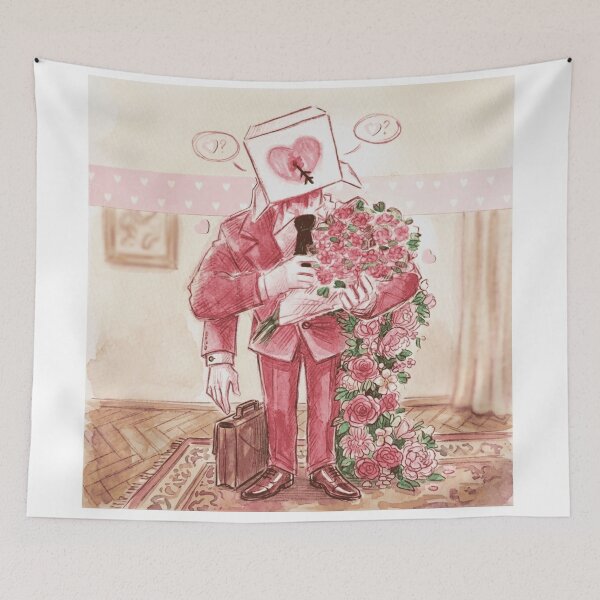 Item preview, Romantic Box Head Character Vintage Watercolor Valentine Art designed and sold by WarmTones.