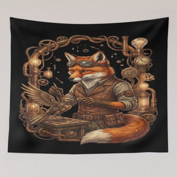 Item preview, Steampunk Fox Engineer Working with Gears designed and sold by DailySparks.