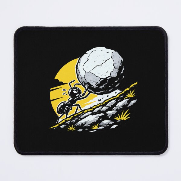Item preview, Determined Ant Carrying Massive Boulder Up Hill – Bold Graphic Novel Black White Yellow Illustration designed and sold by OnPointOutfits.