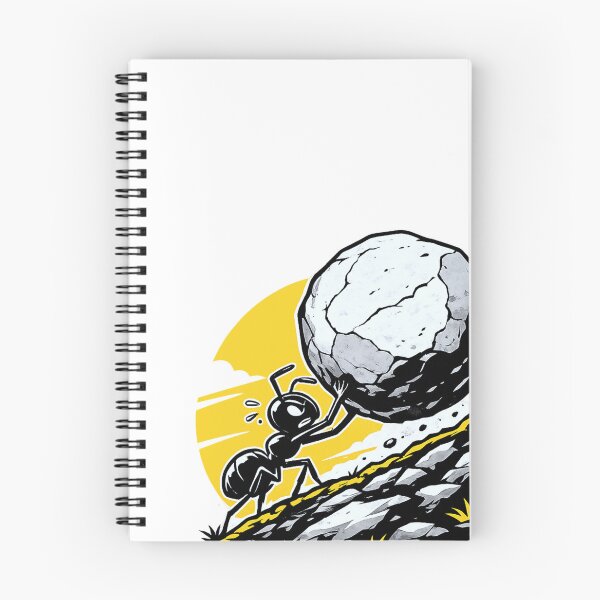Item preview, Determined Ant Carrying Massive Boulder Up Hill – Bold Graphic Novel Black White Yellow Illustration designed and sold by OnPointOutfits.
