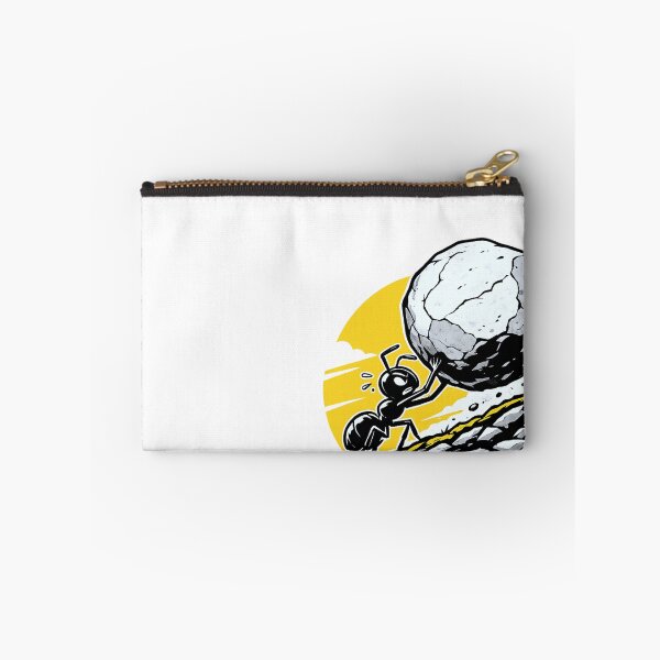 Item preview, Determined Ant Carrying Massive Boulder Up Hill – Bold Graphic Novel Black White Yellow Illustration designed and sold by OnPointOutfits.