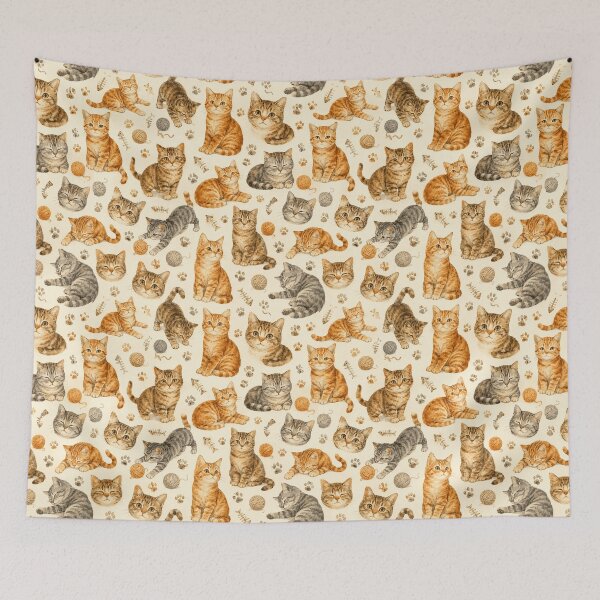 Item preview, Tabby Cat Watercolor Faces Seamless Pattern Cat Lover designed and sold by Inkworksbyshery.