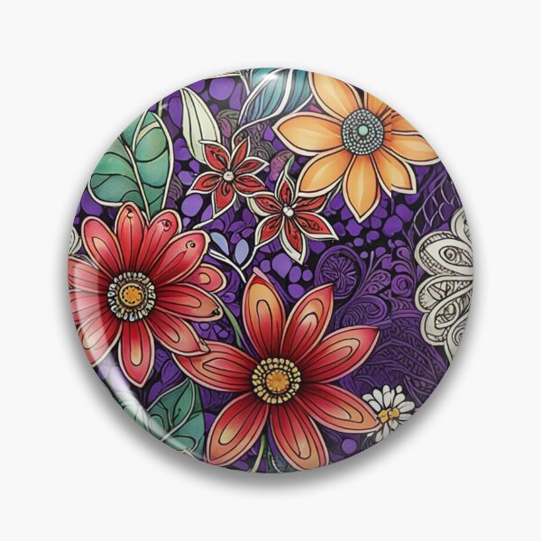 Item preview, Bold Red and Purple Floral Doodle Art Print Pattern designed and sold by Beyond The Canvas.