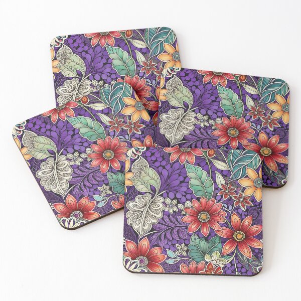 Item preview, Bold Red and Purple Floral Doodle Art Print Pattern designed and sold by Beyond The Canvas.