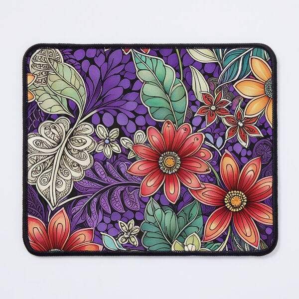 Item preview, Bold Red and Purple Floral Doodle Art Print Pattern designed and sold by Beyond The Canvas.