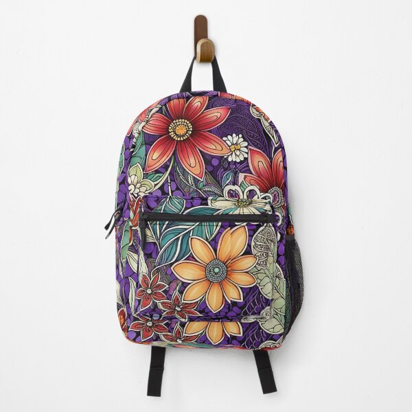 Item preview, Bold Red and Purple Floral Doodle Art Print Pattern designed and sold by Beyond The Canvas.