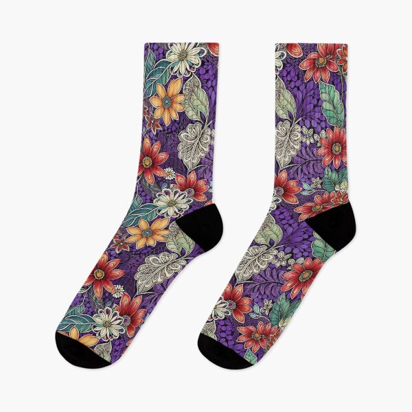 Item preview, Bold Red and Purple Floral Doodle Art Print Pattern designed and sold by Beyond The Canvas.