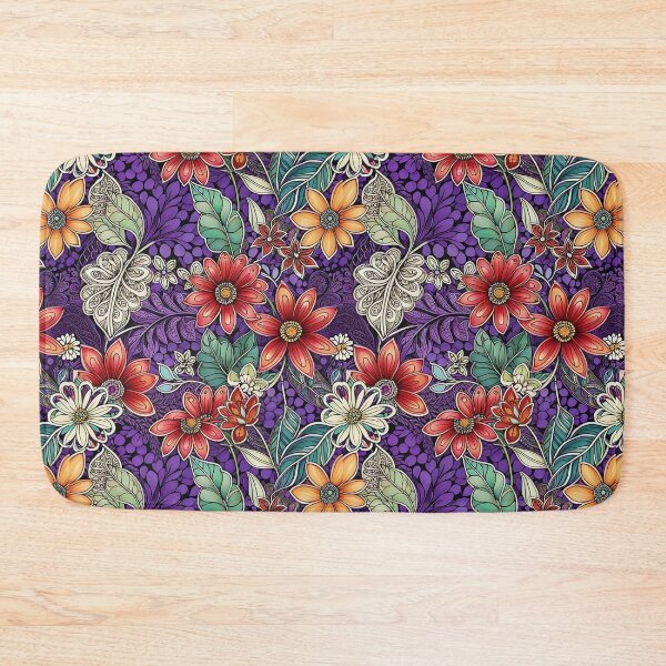 Item preview, Bold Red and Purple Floral Doodle Art Print Pattern designed and sold by Beyond The Canvas.