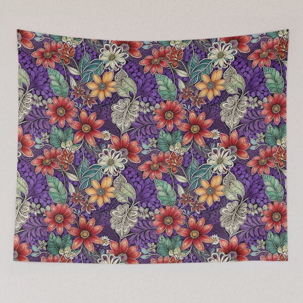 Item preview, Bold Red and Purple Floral Doodle Art Print Pattern designed and sold by Beyond The Canvas.