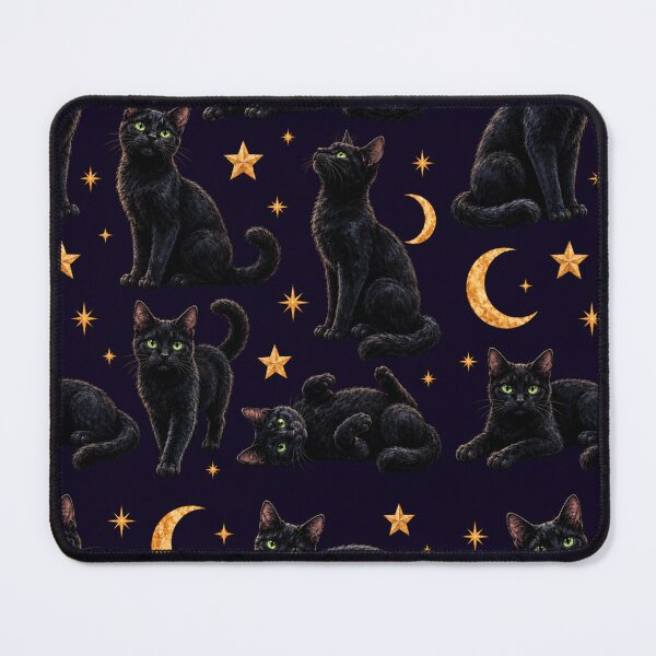 Item preview, Black Cat Watercolor Moon Stars Seamless Pattern designed and sold by Inkworksbyshery.