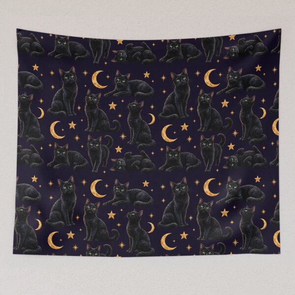 Item preview, Black Cat Watercolor Moon Stars Seamless Pattern designed and sold by Inkworksbyshery.