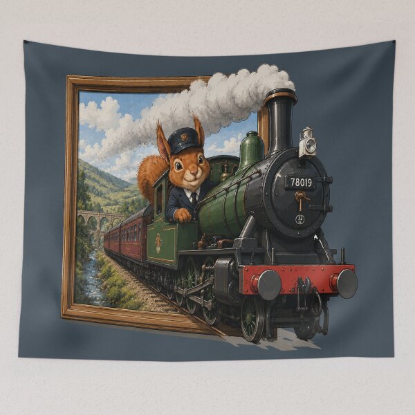 Item preview, Bursting Through Happy Squirrel Steam Train Driver designed and sold by SecretSquirrellDesigns.