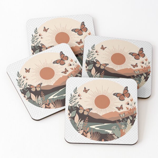 Item preview, Boho Monarch Butterfly River Landscape | Earth Tone Sunset Nature Art designed and sold by GalleryPeak.