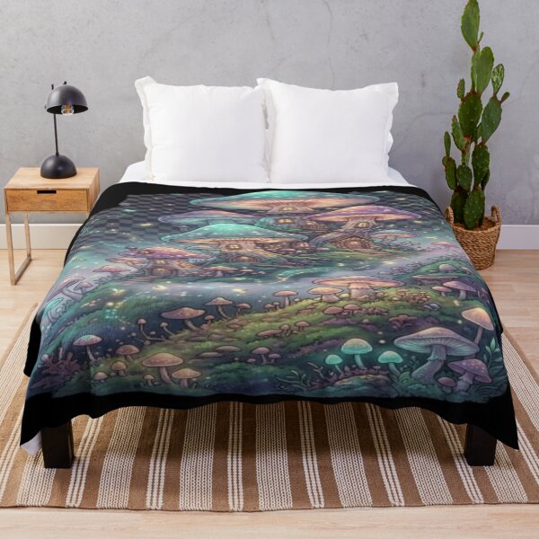 Item preview, Surreal Glowing Mushroom Forest Landscape Art designed and sold by DailySparks.