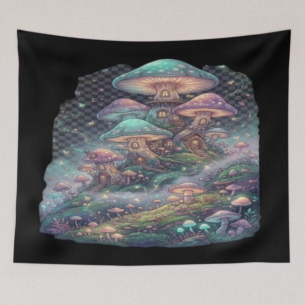 Item preview, Surreal Glowing Mushroom Forest Landscape Art designed and sold by DailySparks.