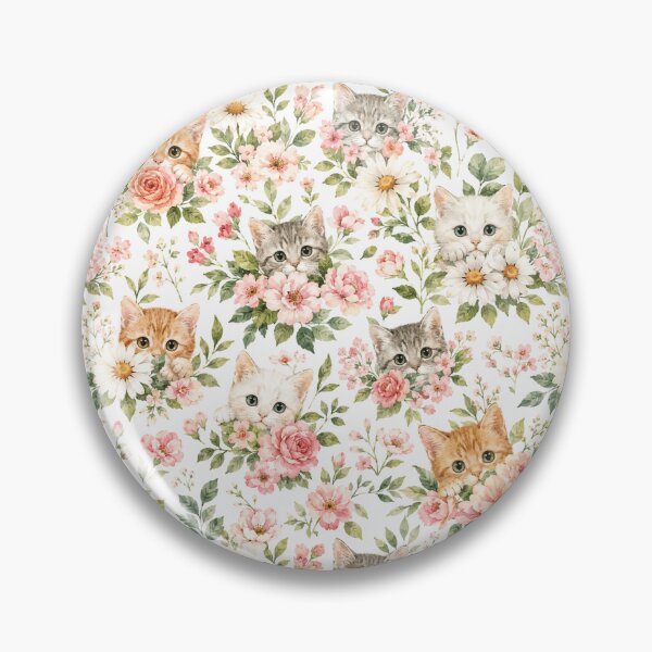 Item preview, Kitten Garden Watercolor Floral Seamless Pattern designed and sold by Inkworksbyshery.
