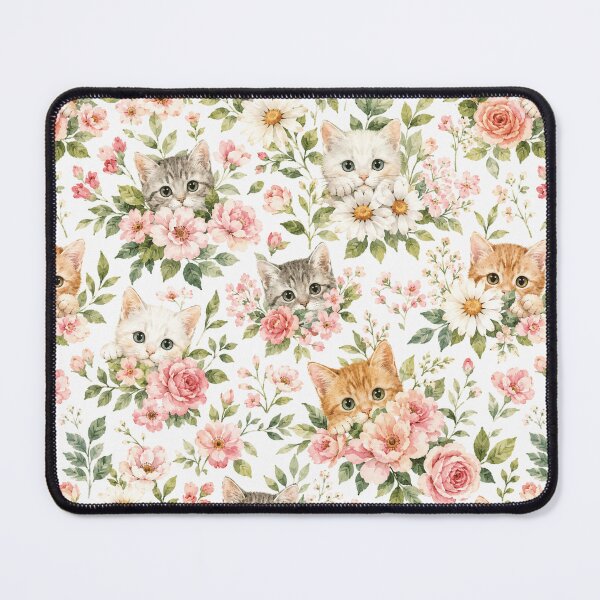 Item preview, Kitten Garden Watercolor Floral Seamless Pattern designed and sold by Inkworksbyshery.