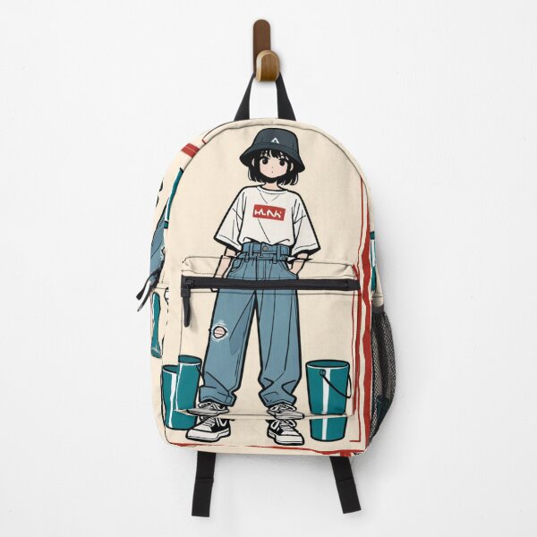 Item preview, Fashion - Man in White Top Bucket Hat Baggy Jeans Streetwear Anime Variant 2 designed and sold by AnimeShin.